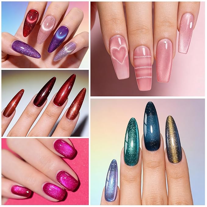 2 Pcs Nail Art Cat Eye Magnets For Nails, 3 In 1 Pink Nail Magnet Pen And 5D Automatic Strong Magnet Tool For Cat Eye Designs Magnets, Heart, Lines & Wide Light Gel Nail Polish Magnet