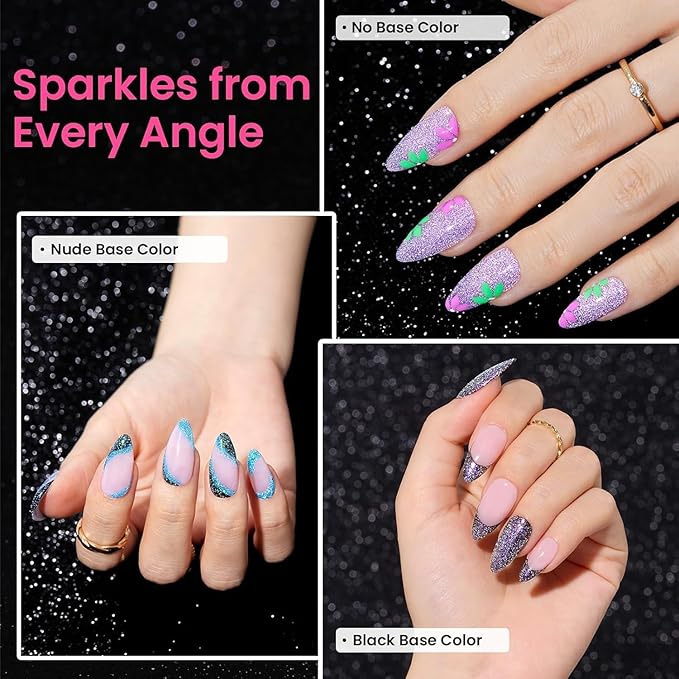 Beetles Chameleon Gel Nail Polish Set- 6 Colors Sparkle Pink Purple Blue Glitter Gel Polish Kit Chameleon Crushed Diamond Multifunction Soak off Uv Nail Gel DIY Manicure Spring Gift for Women