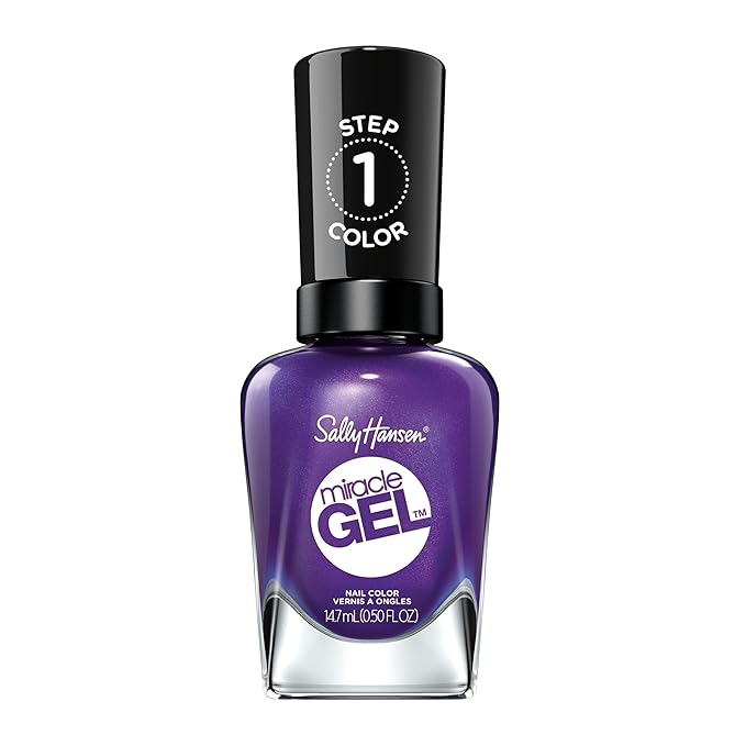 Sally Hansen Miracle Gel Salon Quality Nail Polish | Gel-Like Formula, Two-Step System, No UV Light Needed, Long Lasting | Opaque, Shimmery | 579/570 Purplexed | Vivid Purple Nail Color