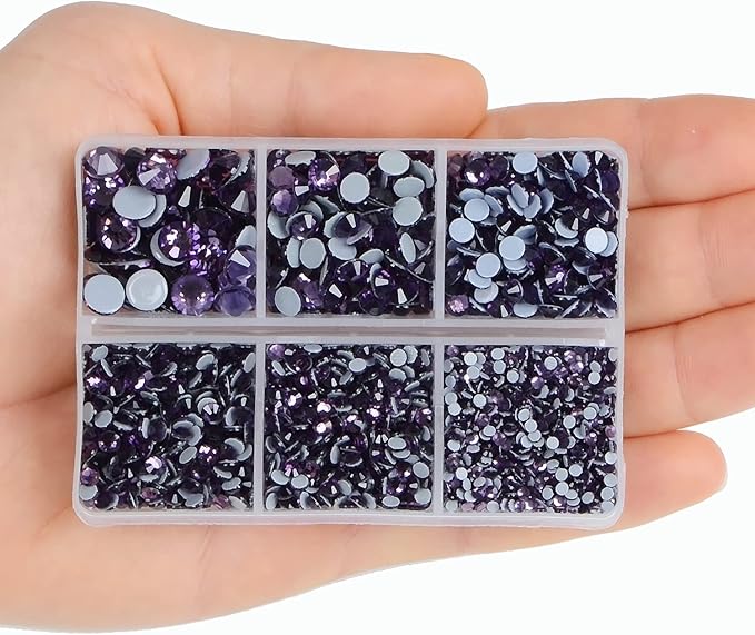 4000Pcs Mixed Size Hot Fix Round Crystals Gems Glass Stones Hotfix Flat Back Rhinestones (Tanzanite)