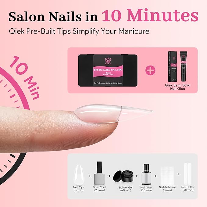 Medium Almond Pre-Building Nail Tips Kit, 15 Sizes 240 PCS Pre-shaped Apex Pink Thick Extensions Tip Soft Half Matte Press On Fake Nails Glue Gel Nail Lamp for DIY Beginners & Salon Manicure