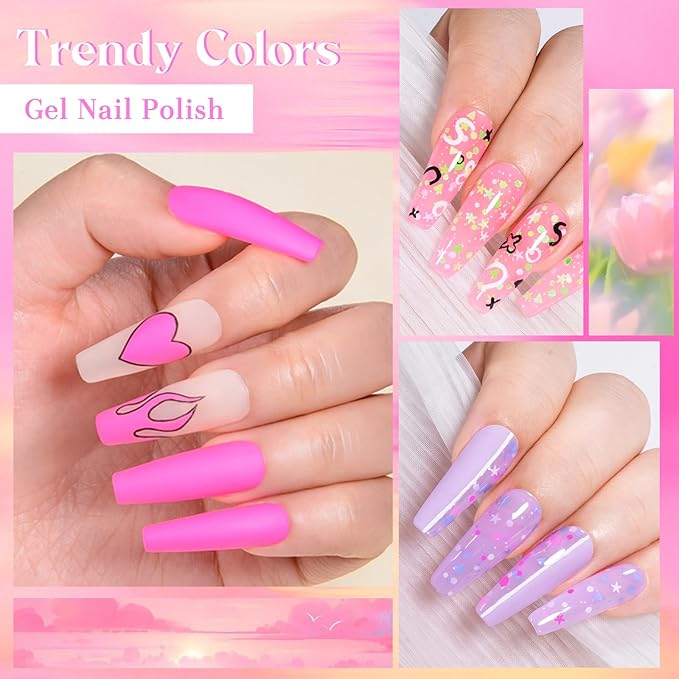 MEET ACROSS 9 Colors Gel Nail Polish + 3PCS Function Gel Nail Polish Kit,Fashion Nail Art Set Design Gifts for Women Manicure Salon (SET17, 12pcs)