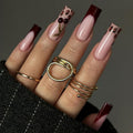 Long Press on Nails Square Fake Nails Red Acrylic Nail Press ons SEENEEY Cherry Leopard Stick on Nail for Women 24pcs