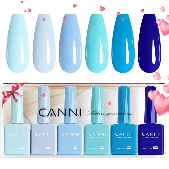 CANNI 6Pcs 9ml Navy Blue Gel Nail Polish Set- Dark Royal Blue Gel Polish Kit Colors DIY at Home Salon Christmas New Year's Gifts for Girls