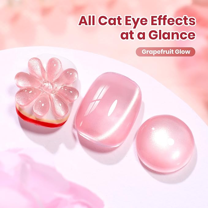 Beetles Grapefruit Glow Pink Cat Eye Gel Nail Polish - 15ML Spring Gel Polish Glitter Pink Cat Eye Magnetic Translucent Glassy Effect Soak Off UV French Nail Art Design DIY Manicure Gift for Women