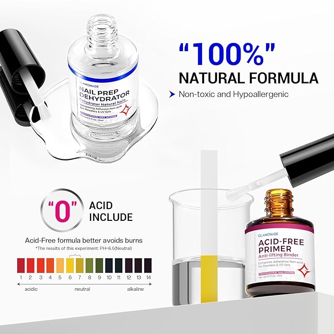 Nail Prep Dehydrator and Primer: Professional Natural Bond Nail Dehydrate & Acid Free Primer Kit for Acrylic and Gel Nail Polish 15 Ml Strong Adhesion Long-Lasting Nail Supplies