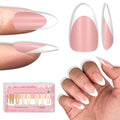 NOVO OVO White French Tip Almond Nail Tips Press on BABY PINK, Extra Thick Medium Soft Gel Fake Nail Acrylic Extension, Need Builder Gel Top Coat, No Glue Included, for Salon DIY x 15 Sizes 240 pcs