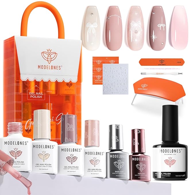 modelones15 ML Milky Pink Gel Nail Polish with 4 Colors Gel Mini Salon