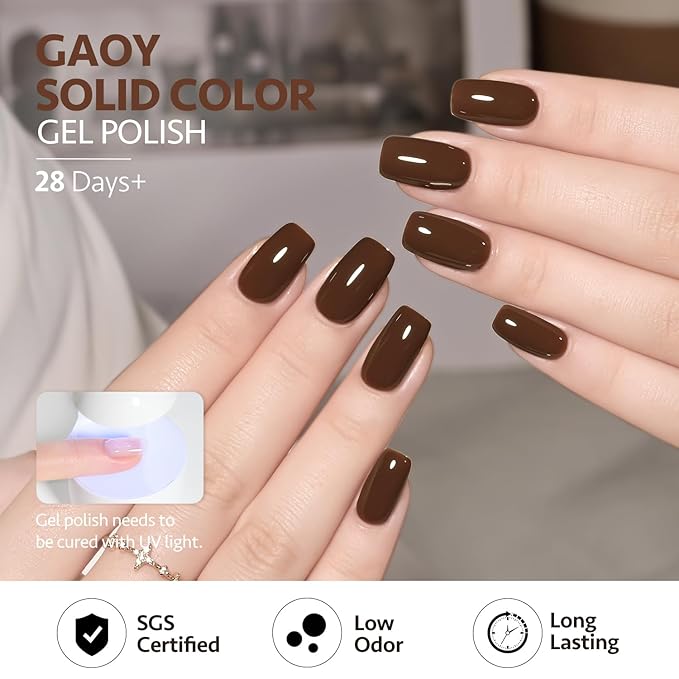 GAOY Brown Gel Nail Polish, 16ml Soak Off Gel Polish, UV Light Cure for Nail Art DIY Manicure at Home, 2016 Dark Brown