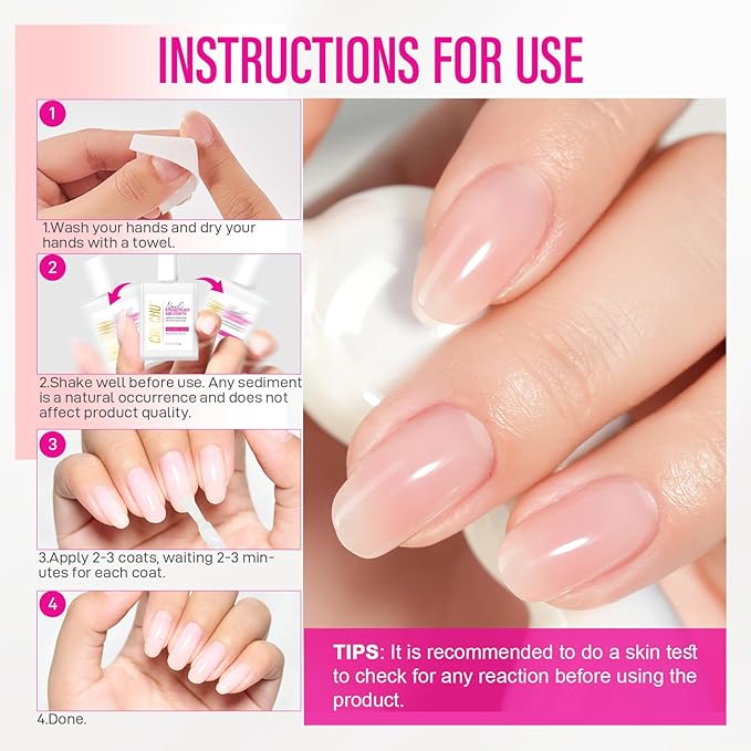 Protein Nail Strengthener for Gel Enthusiasts: Repair Thin Weak Peeling Nails After Acrylics Gel Removal - Nude Nail Hardener and Growth Treatment Ridge Filler Nude Polish
