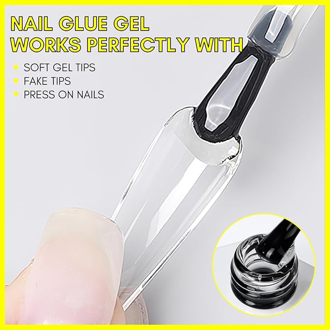 Makartt Gel Nail Glue: 3 in 1 Nail Glue for Acrylic Nails Extension Super Strong Adhesive Long Lasting Brush on Glues for Tips, Base Coat & Slip Solution, & Stick Rhinestone, Curing Needed, 15ml