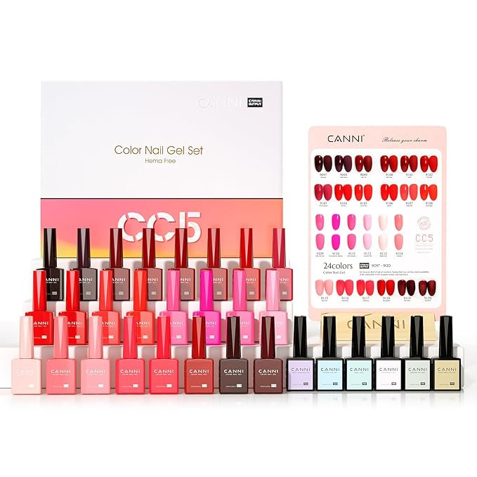 CANNI 30Pcs 9ML Hema-free Gel Nail Polish Set,Dark Red Hot Pink Purple Brown Burgundy Red Jelly Gel Polish Kit Soak Off LED Nail Polish Set Nail Art Starter Manicure Salon DIY at Home