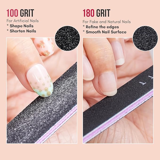 Makartt Nail File, 100/180 Grit Emery Boards for Nails, Professional Washable Doubled Sides Filer Kit for Medium and Gentle Filing Manicure Tools(Black-2pcs Trial Set)