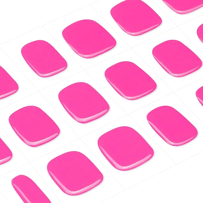 DANNI & TONI Semi Cured Gel Toenail Strips (Hot Pink) Bright Pink Gel Toenail Stickers Summer Pedi 37 Stickers