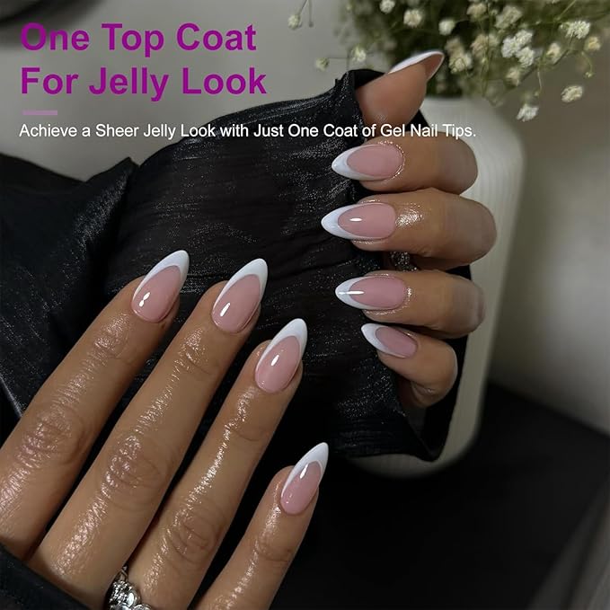 Gel French Tip Nails Short Almond Press on Nails White Tips 300Pcs Pre-applied Primer Natural Pink Fake Nails Extensions Kit for Women Girls DIY