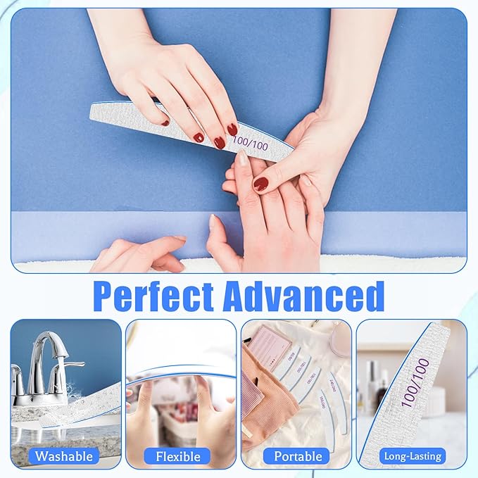 12 PCS Nail Files for Acrylic Nails, 100/100 Grit Nail File for Poly Nail Extension Gel Emery Boards Nail Files Doubled Sides Coarse Washable Nail File Manicure Tools for Home and Salon Use