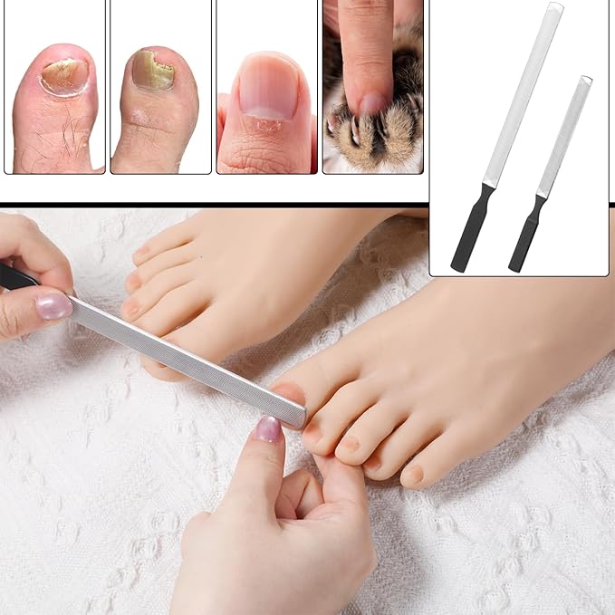 2 PCS Metal Toenail File, Stainless Steel Long Nail File, 4 Sides Coarse Nail Files for Thick Toenail, Nails Care Tool for Men Women, 2 Sizes