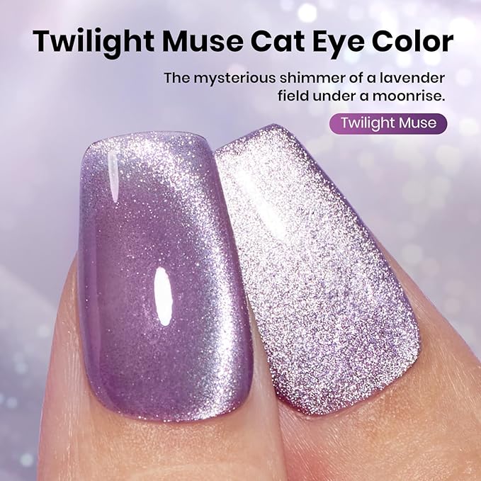 Beetles Twilight Muse Purple Cat Eye Gel Nail Polish - 15ML Purple Cat Eye Gel Polish Glitter Magnetic Translucent Glassy Effect Soak Off UV French Nail Art Design DIY Manicure Winter Gifts for Wome