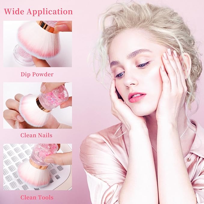 ANGNYA Nail Dust Brush, Round Nail Art Dust Powder Remover Brush with Acrylic Handle, Fluffy Dust Brush for Nails Soft Nail Duster Brush (Round)