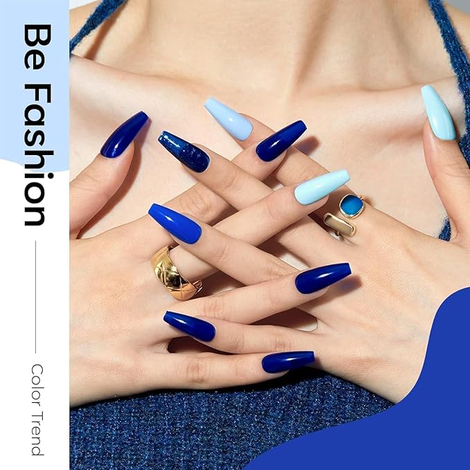 modelones Hema Free Gel Nail Polish, 6 Colors 2026 Spring Pastel Royal Navy Sky Icy Klein Blue Glitter Gel Polish Galaxy Dark Blue 9D Cat Eye Nail Polish with Magnet Soak Off Led Nail Art Kit