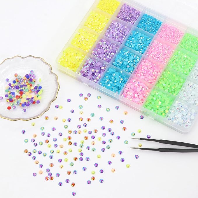 22800Pcs Rainbow Rhinestones for Crafts Nails Design Multi Sizes Flatback Resin AB Jelly Rhinestones 6 Colors Nail Gems for Nail Art DIY Clothes Shoes Jewelry