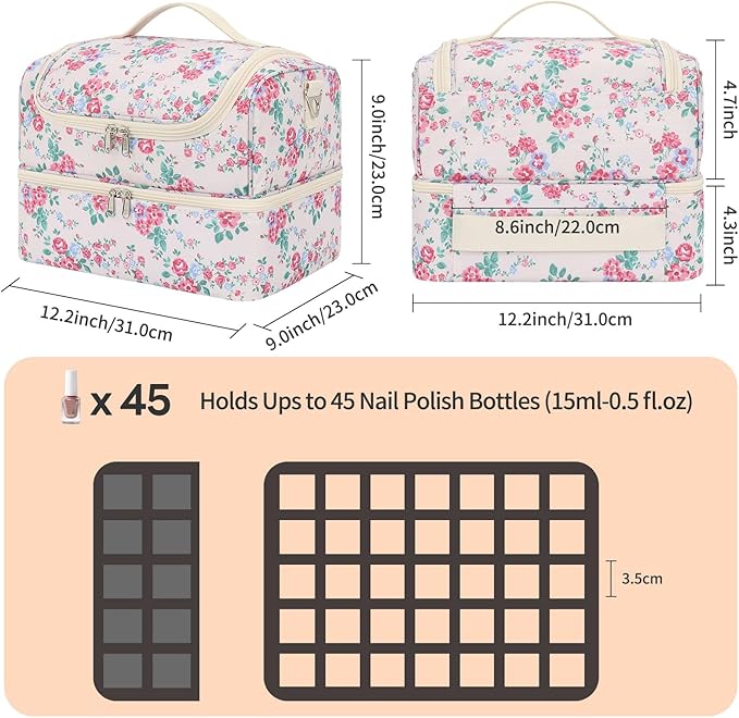 CUBETASTIC Nail Polish Organizer, Nail Supplies Storage Case Holds 45 Bottles Nail Polish & Nail Lamp, Travel Nail Tech Carrying Bag, Nail Kit Bag For Nail Stuff & Manicure Tools
