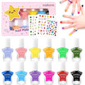 wakaniya Kids Nail Polish Set for Girls, Non Toxic Low Odor Water Base Nail Polish with Stickers, 12 Rainbow Colors Quick Drying Peel off Nail Varnish Kit for Kids Toddlers 3+