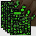 Halloween Glow in The Dark Nail Stickers, 3D Luminous Ghost Nail Art Decals, Self-Adhesive Pumpkin Spider-Web Bat Design for DIY Supplies Decoration (10 Sheets)