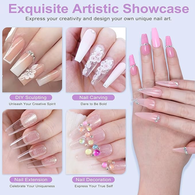 LAVENDER VIOLETS Acrylic Nail Kit for Beginners - 30g Clear White Pink Powder and 80ml Acrylic Liquid Set with Brush, Nail Forms, and Tools Professional Nail Set for Home DIY N301