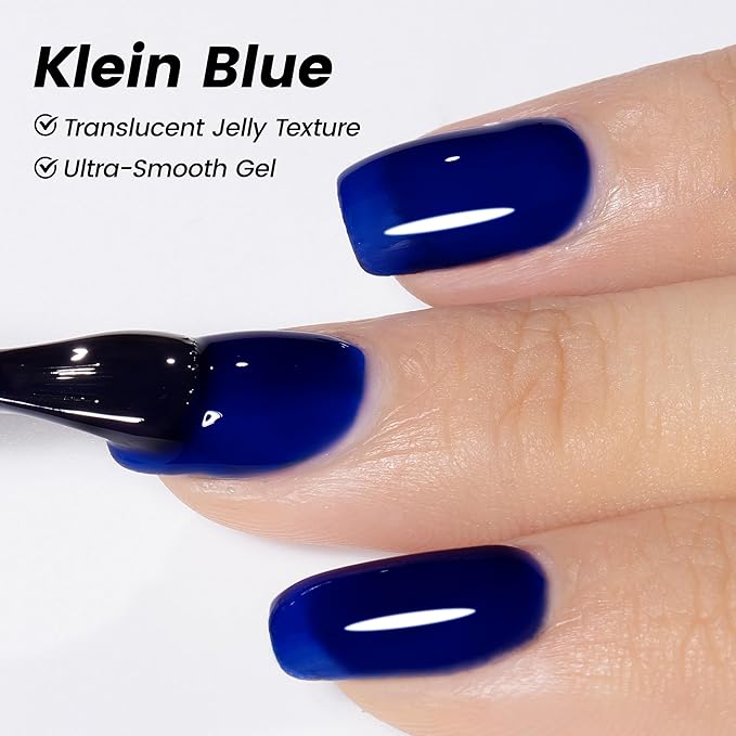 YTD Likomey Nude Gel Nail Polish,15ml Klein Blue Translucent Neutral Jelly Sheer Glass UV Navy Blue Salon Home DIY Manicure Fall Winter UV Color Varnish,LS383
