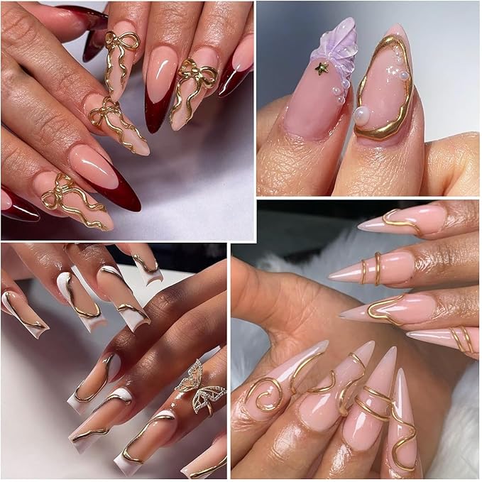 3D Sculpting Gel for Nail Art, 2PCS 10g Clear 3D Gel Liner Polish Carving Modeling Gels for Nail Design, 5D Embossed Candy Gels with Gold Silver Chrome Powder Kit