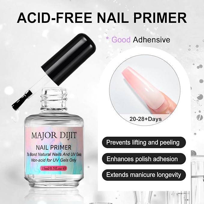 Major Dijit Acrylic Nail Kit with Drill Clear White Pink Acrylic Powder Acrylic Liquid Top Coat Base Coat Nail Primer Set for Beginners with Everything DIY Nail Art Tool Gift Home Salon