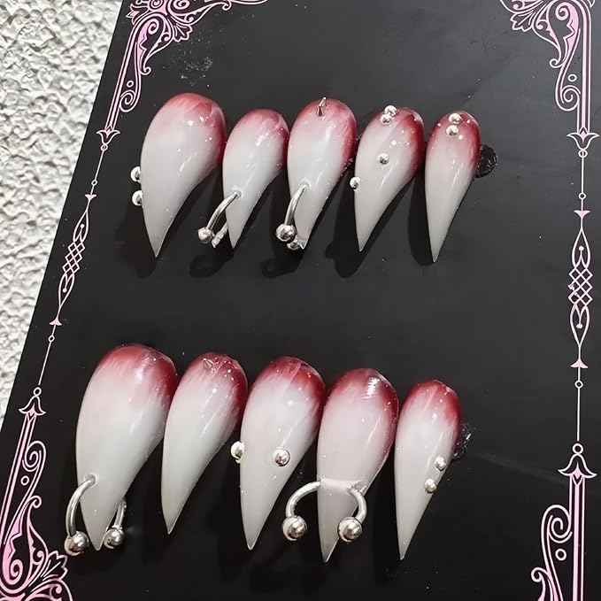 Halloween Press Claw on Nails Long Short Medium Curved Stiletto Handmade Gothic Design Horror Vampire False Nails Dragon Cat Claw Press on Nails Glossy Glue on Nail Thick Acrylic False Nails