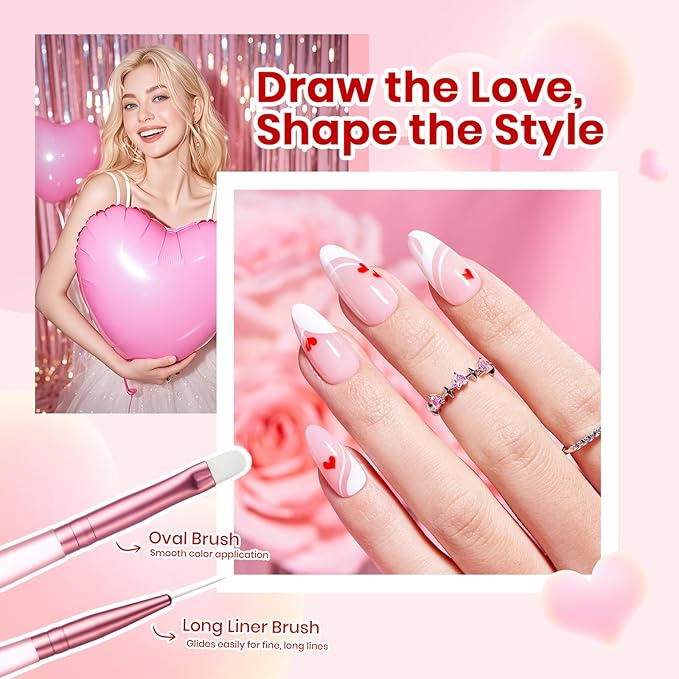 Beetles Nail Art Brushes 6pcs – Cherish Nail Art Tools Liner Brushes for Nails Dotting Tool Gradient French Manicure Design Pen with Heart Palette Brush Holder Pouch Bag, DIY Gift for Women