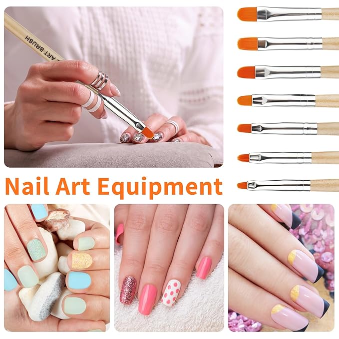 7 Pcs Gel Nail Brush Acrylic Nail Brush French Tip Brush French Manicure Pen Nail Art Brushes for Home Salon Use