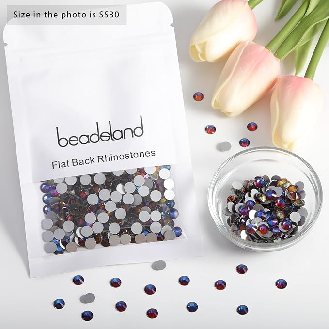 Beadsland 576pcs Flat Back Crystal Rhinestones Round Gems for Nail Art and Craft Glue Fix, Blue Volcano, SS30,6.3-6.5mm