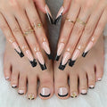 48Pcs Black French Tips Press on Nails Rhinestone Press on Toenails Long Square Fake Nails with Black Bow Charm Design 3D Butterfly False Toenails Glossy Summer False Nails for Women DIY Manicure