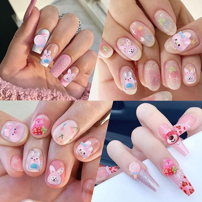Generic 140 Pcs Kawaii 3D Flatback Cartoon Pink Series Charms for Nail Acrylic Y2K Slime Resin DIY Nail Art Decorations, Hair Clips, Jewelry Making and Phone Cases