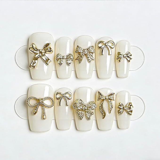 240 Pcs Gold Bow Nail Charms, Golden Bows Nail Art Studs for Acrylic Nails, 3D Alloy Bow Bowkont Nail Art Charms, Gold Bows Nail Art Charms Jewelry for Nails DIY Y2K