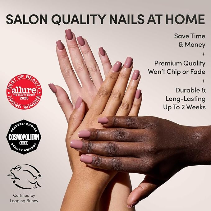 Glamnetic Press On Nails - Mauve On | Short Squoval Muted Purple Fake Nails, Salon Quality Nails | 15 Sizes - 30 Nail Kit with Glue