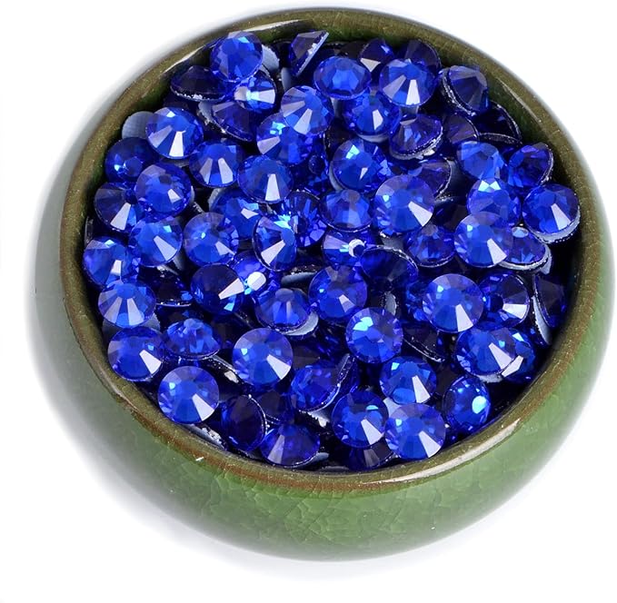 NCB 2880pcs Iron on Crystal Rhinestones Round Gems for Crafts Decoration DIY Jewelry Making (Sapphire, SS12 3mm)