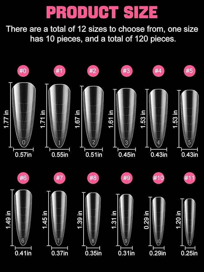 TOROKOM Nail Dual Forms for Poly Nail Gel, 120Pcs Stiletto Extension Gel Nail Molds Clear Acrylic Nail Tips, Full Cover Reusable Nail Forms for Builder Nail Gel Nail Art Design Salon&DIY