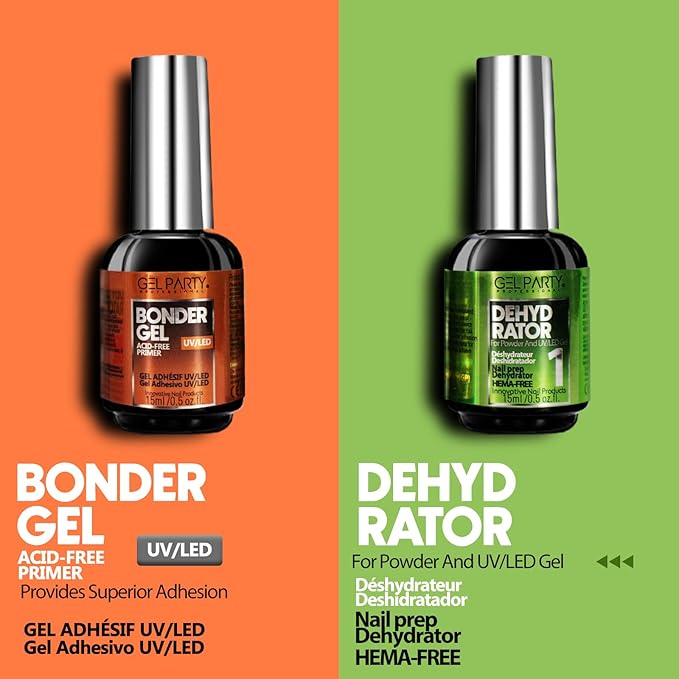 GELPARTY Nail Prep Kit 2x15ml – HEMA-Free Dehydrator & Acid-Free Primer Set for Acrylic, Gel, UV/LED & Press-On Nails – Strong Adhesion, No Burn, Fast-Dry Bonding Agent for Professional & DIY Use