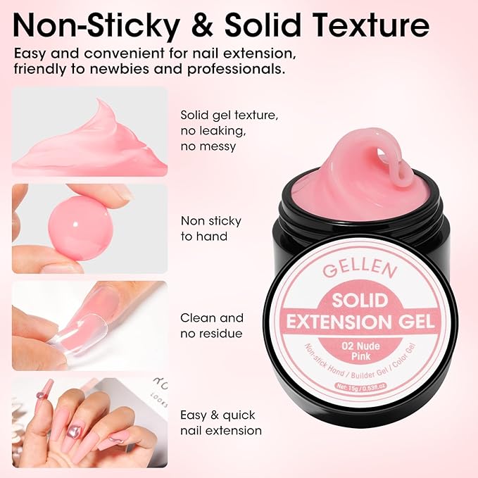 Gellen Light Pink Gel Builder for Nails Colored, Non-stick 3D Carving Gel for Nail Art, U V LED Nail Extension Art Buildergel