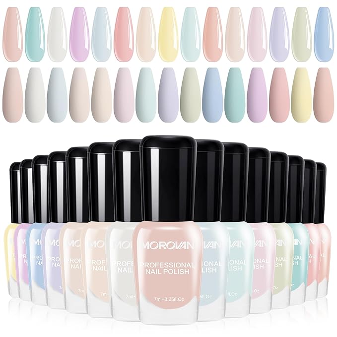 Morovan Fingernail Nail Polish Set: 15 Colors Pastel Macaron Winter Nail Polish Kit Quick Dry Toe Finger Nail Polish Pcak Easter Gift For Women Girl