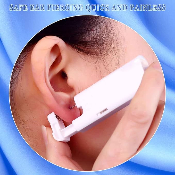 KAIQIKAIXI 2Pcs Ear Piercing Kit Automatic And Painless Ear Nail Gun Disposable Aseptic Household Ear Piercing Gun Portable Ear Piercing Gun Group Ear Piercing Tools (5mm, Silver)