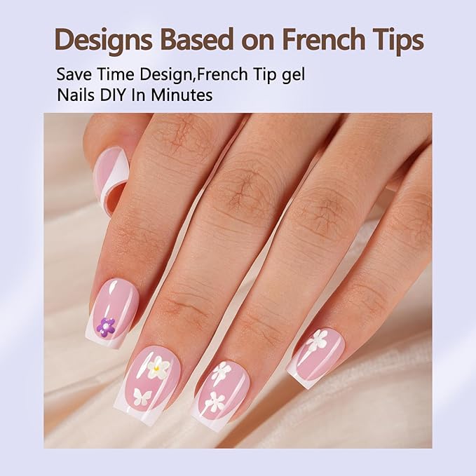 Misssix French Tip Press On Nails, 150Pcs French Gel Nail Tips Short Square, Pink White Soft Gel Fake Nails, X-BASIC Tips Starter Kit for Nail Art DIY 15 Sizes