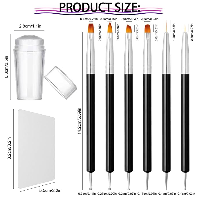 French Tip Nail Stamp Set, Clear Silicone Nails Stamping Jelly Stamper with Scraper & 6Pcs Double Head Nail Art Brushes for DIY& Salon Manicure Art