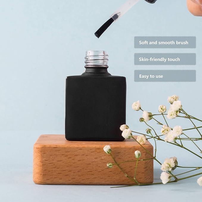 GTHER 20PCS Empty Nail Polish Bottles, Glass Refillable Nail Polish Bottles Container Vials with Brush Cap & Funnel & Mixing Balls, Black (10ML)
