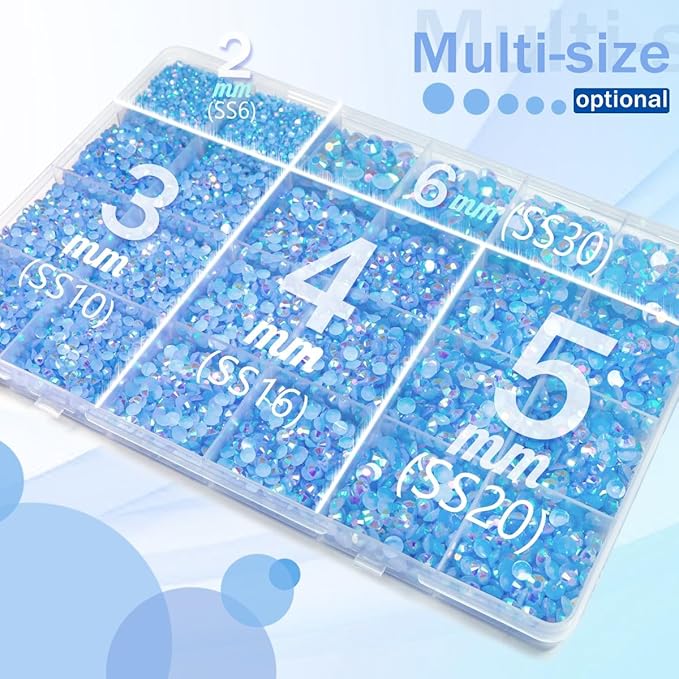 Light Blue AB Resin Rhinestones w B7000 Jewelry Glue for Bedazzling Crafting 2mm-6mm Flatback Jelly Stones Diamonds Gems Bedazzler Kit Charms for Nails Face Makeup Tumblers Bottles Crafts Shoes